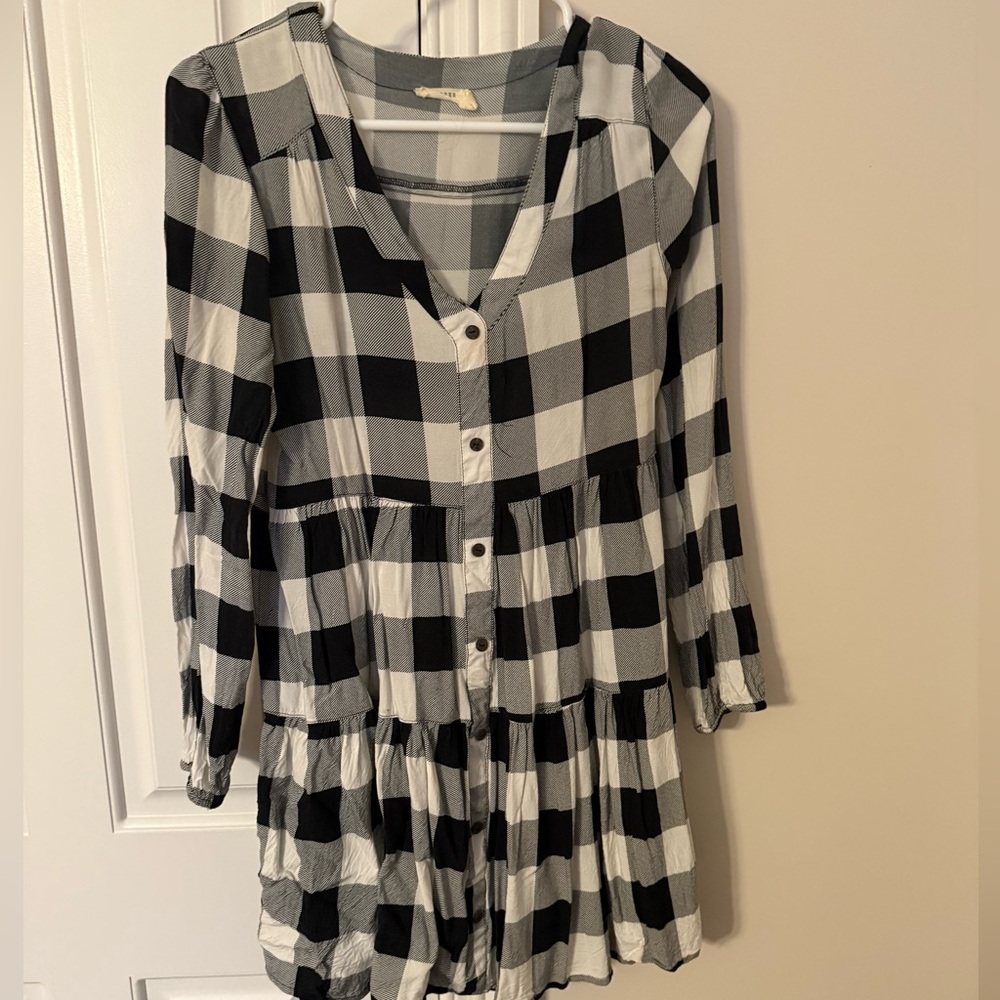 Black and White Plaid Button-Down Dress